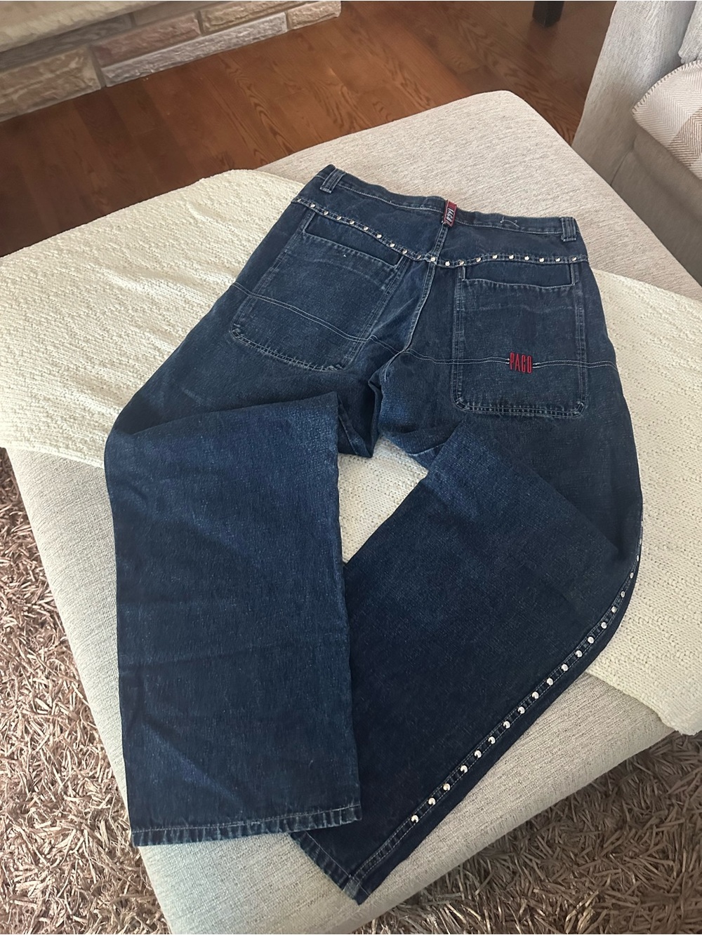 Men’s Dark Blue Studded baggy paco Jeans